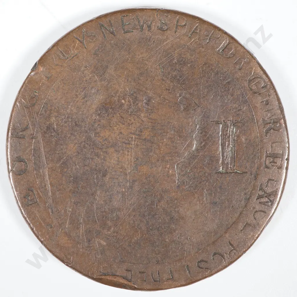 1797 United Kingdom Cartwheel Penny - Over-stamped "Number One New Penny Publication"  Image 1++