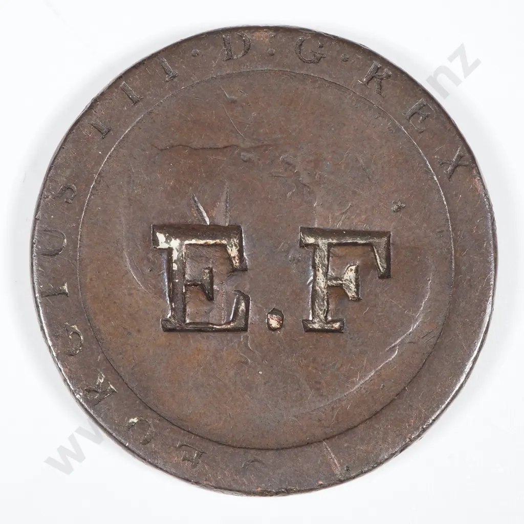 1797 United Kingdom Cartwheel Penny - Over-stamped " E.F" Image 1++