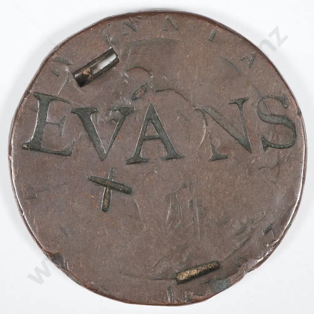 1797 United Kingdom Cartwheel Penny - Over-stamped " EVANS" & "NOCURTELS"" Image 1++