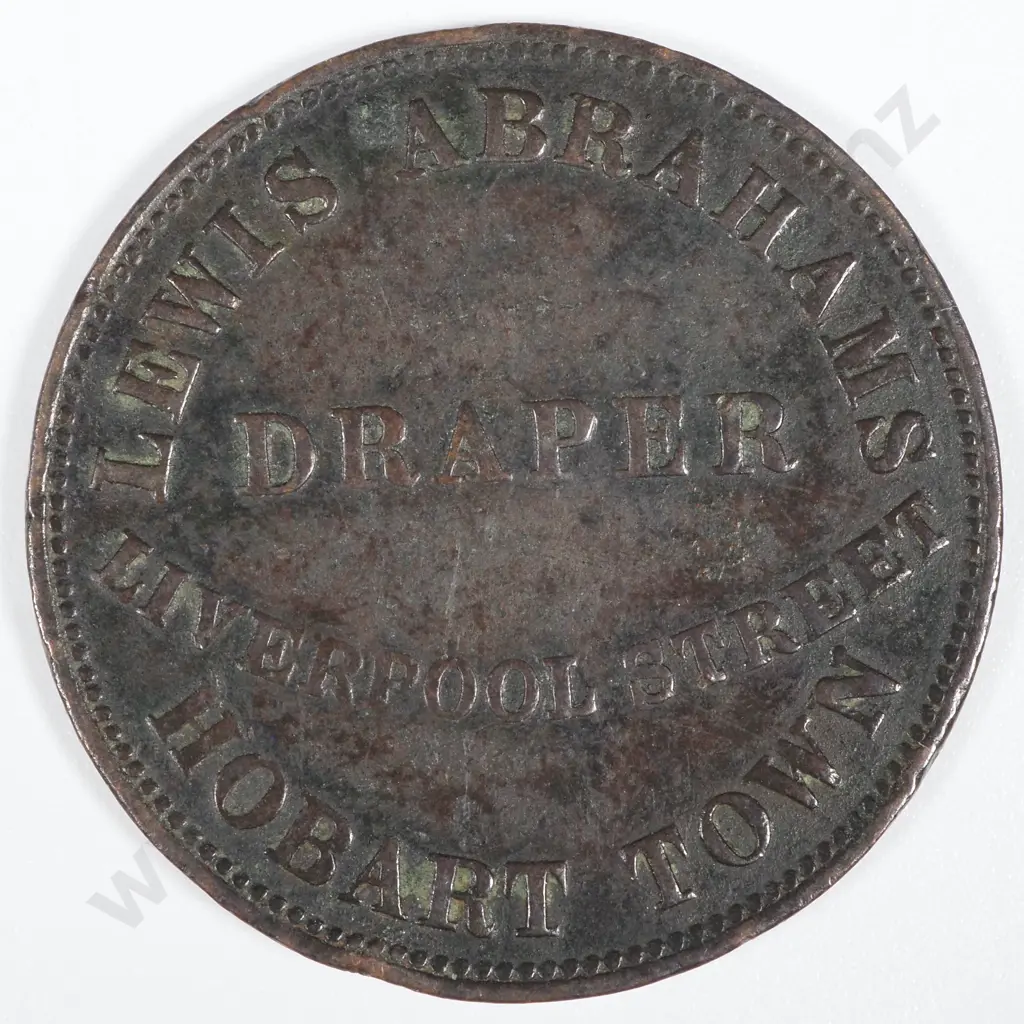 19th Century Australian Copper One Half Penny Trade Token - Lewis Abrahams Draper, Hobart Town  Image 1++