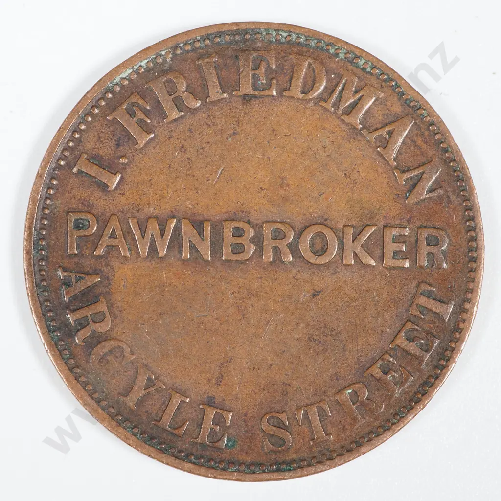 19th Century Australian Copper One Penny Trade Token - I Friedman Pawnbroker - Tasmania 1857 Image 1++