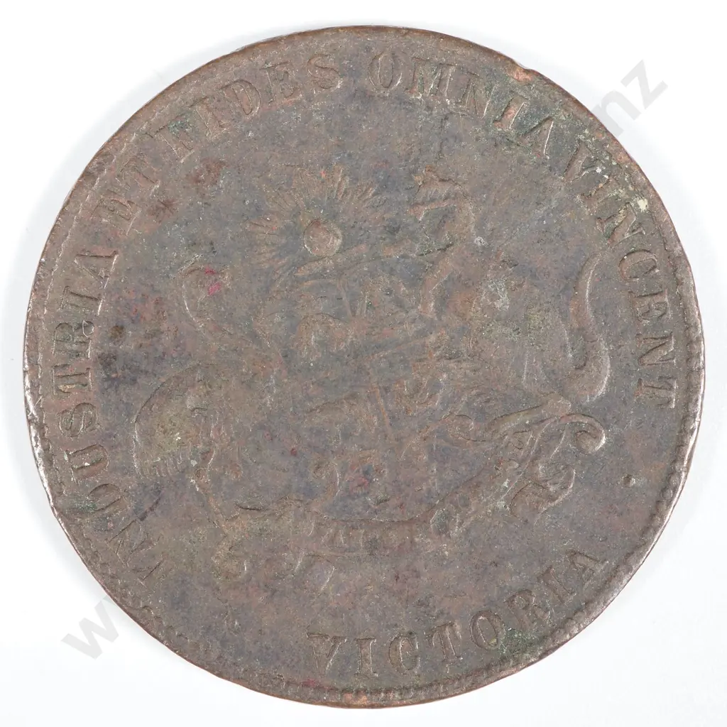 19th Century Australian Copper One Penny Trade Token - J R Grundy Tabacco Merchant 1861, Ballaarat  Image 1++