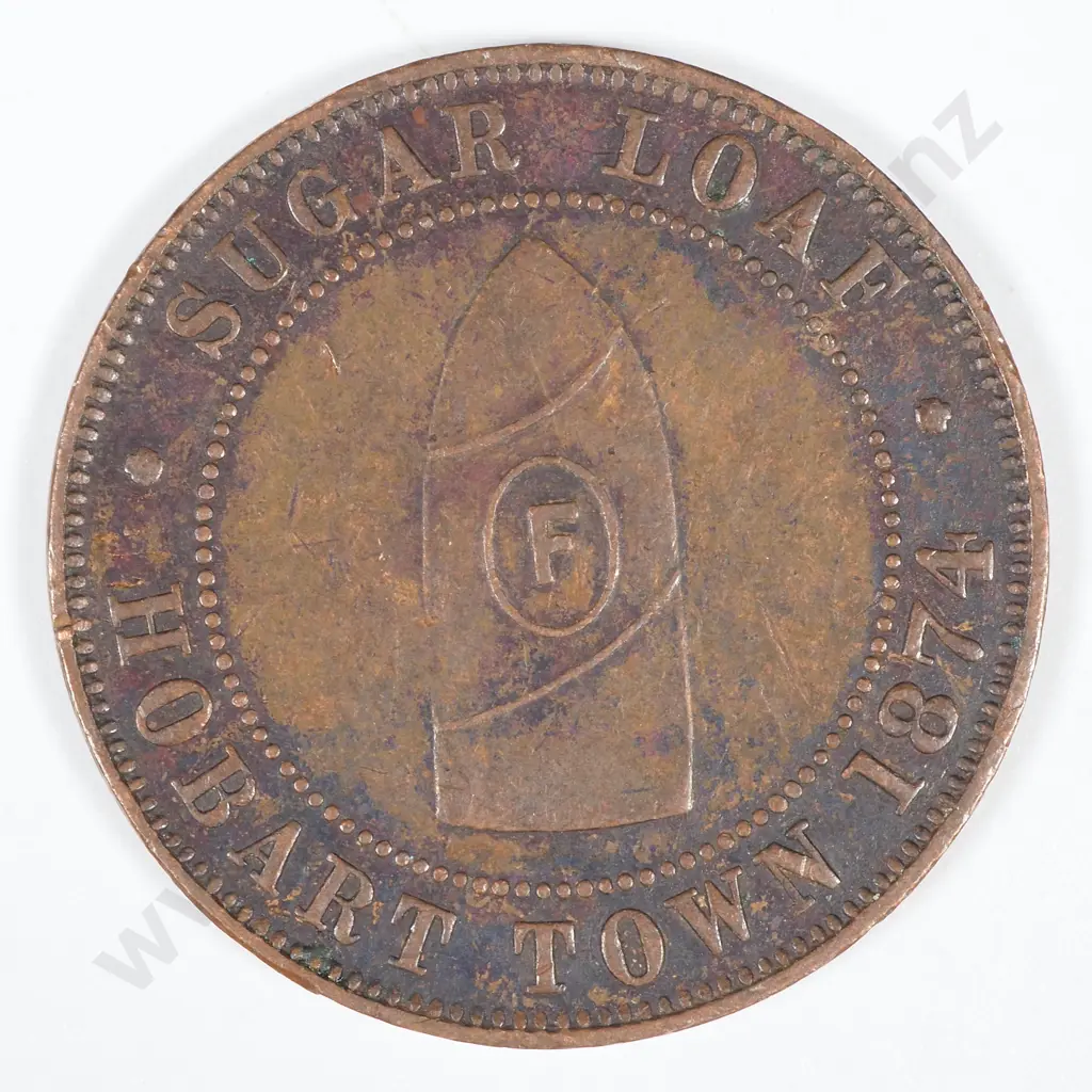19th Century Australian Copper One Penny Trade Token - Sugar Loaf, Hobart Town 1874 Image 1++