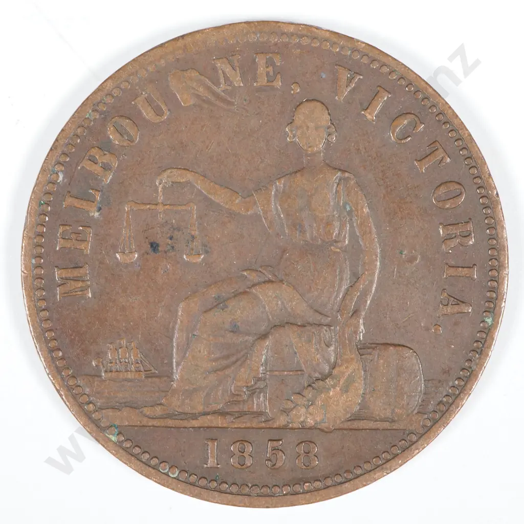 19th Century Australian Copper One Penny Trade Token - Hide & De Care, Grocers & Wine Merchants  Image 1++