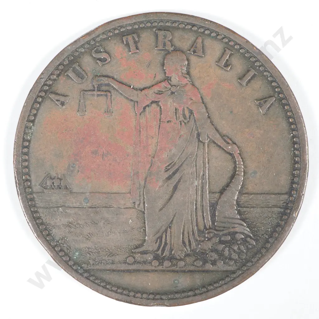 19th Century Australian Copper One Penny Trade Token - R Parker , Ironmonger Geelong  Image 1++
