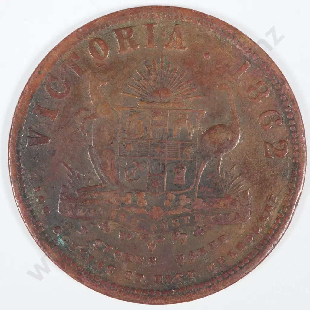 19th Century Australian Copper One Penny Trade Token - Thomas & Stokes Maker Melbourne - 1862  Image 1++
