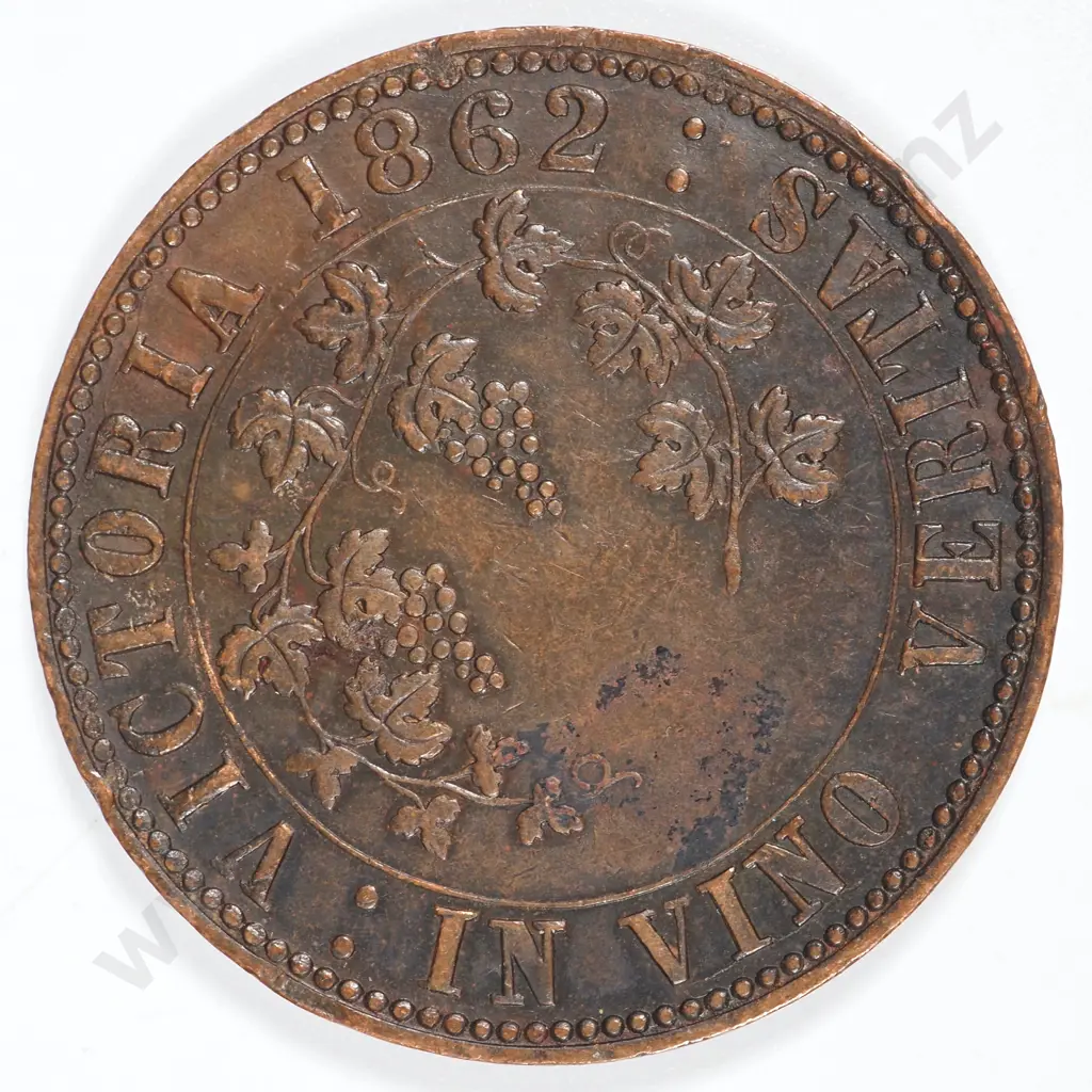 19th Century Australian Copper One Penny Trade Token - In Vino Vertias - Victoria 1862 Image 1++
