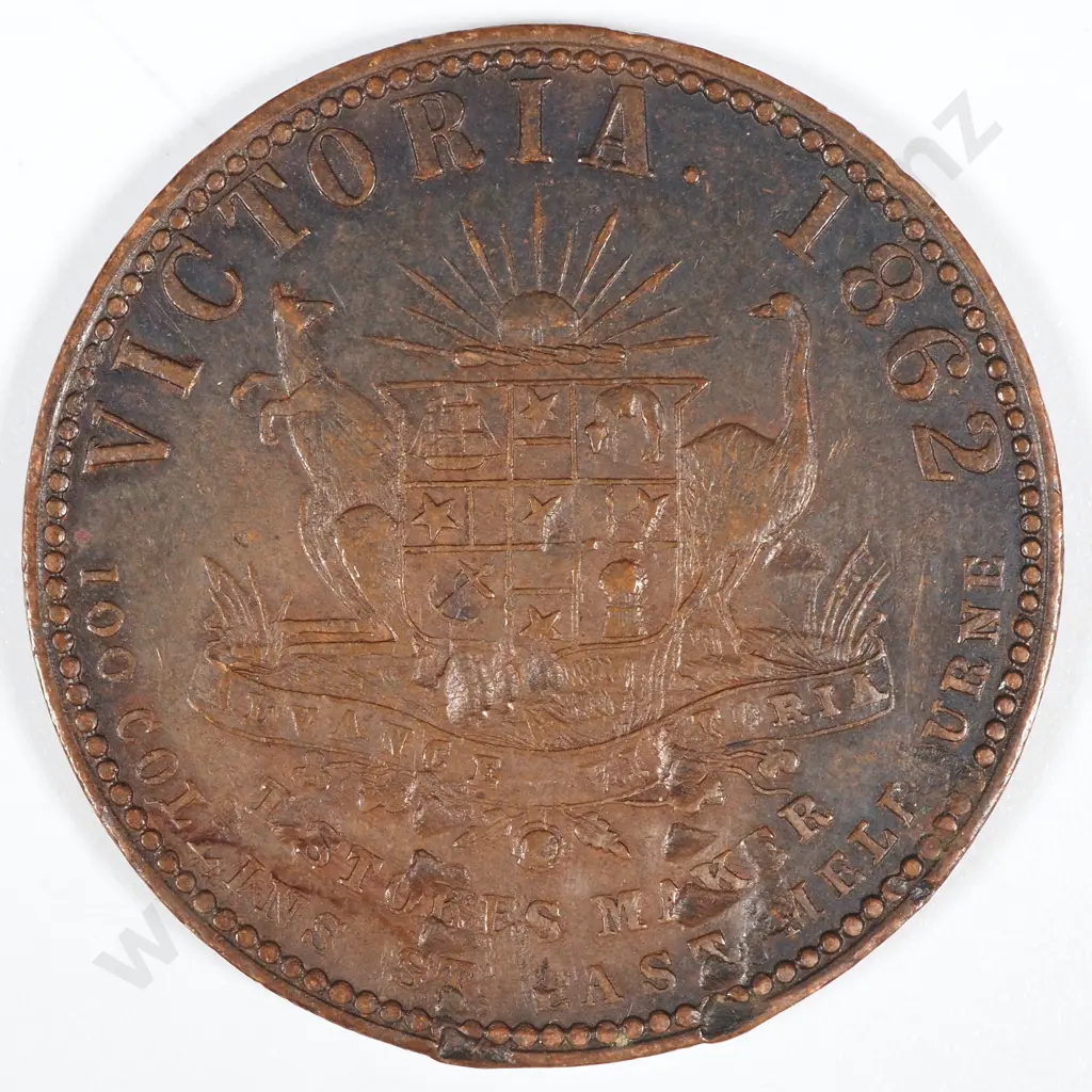 19th Century Australian Copper One Penny Trade Token - In Vino Vertias - Victoria 1862 Image 1++