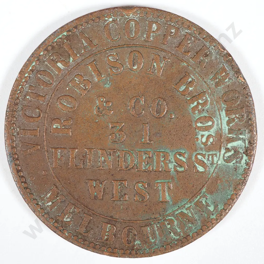 19th Century Australian Copper One Penny Trade Token - Robison Bros Victoria Copper Works Melbourne  Image 1++