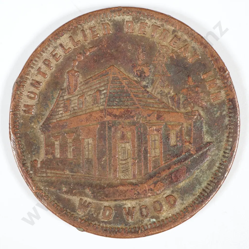 19th Century Australian Copper One Penny Trade Token - Montpellier Retreat Inn Hobart Town W D Wood  Image 1++