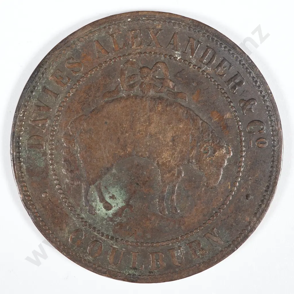 19th Century Australian Copper One Penny Trade Token - Davies Alexander & Co - Goulburn  Image 1++