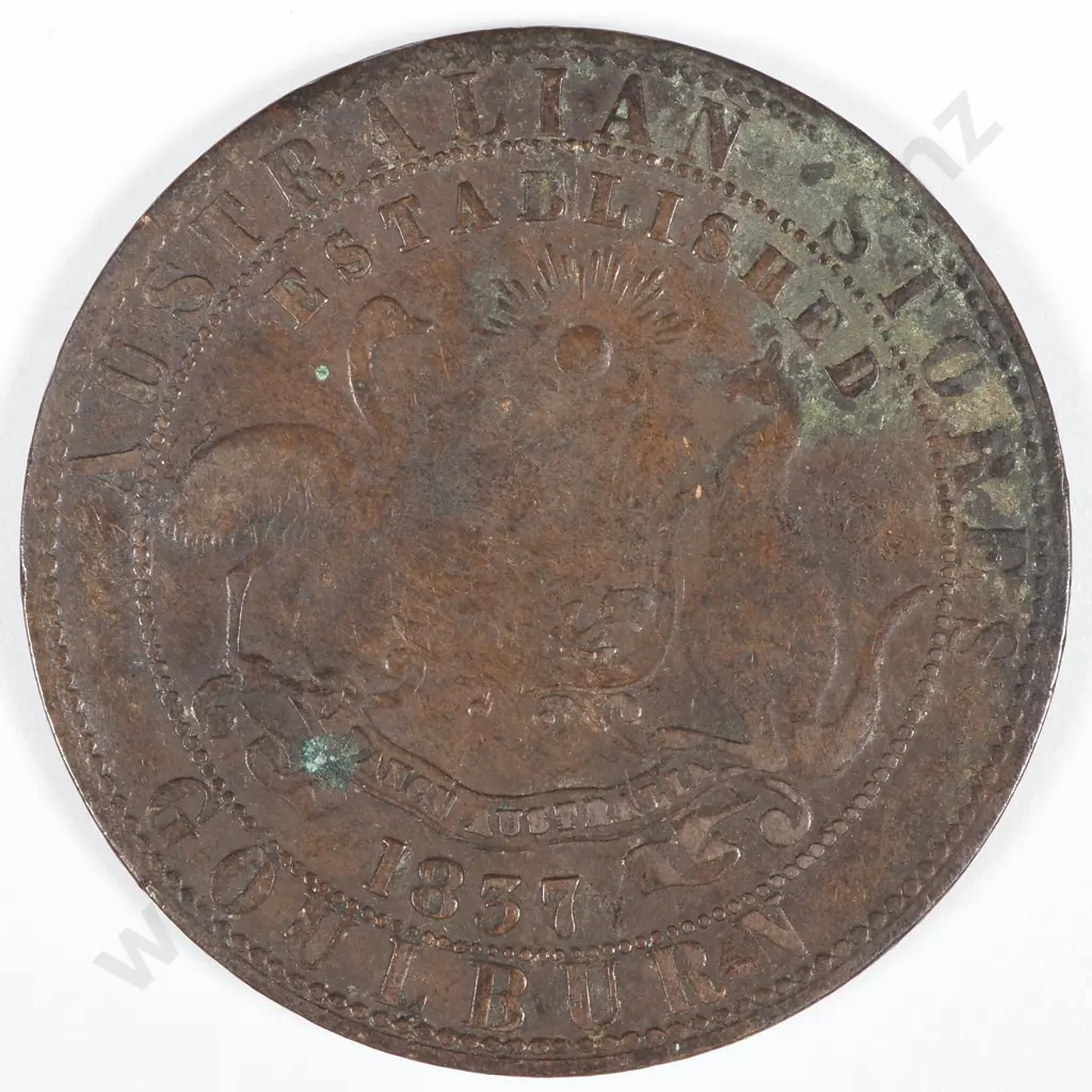 19th Century Australian Copper One Penny Trade Token - Davies Alexander & Co - Goulburn  Image 1++
