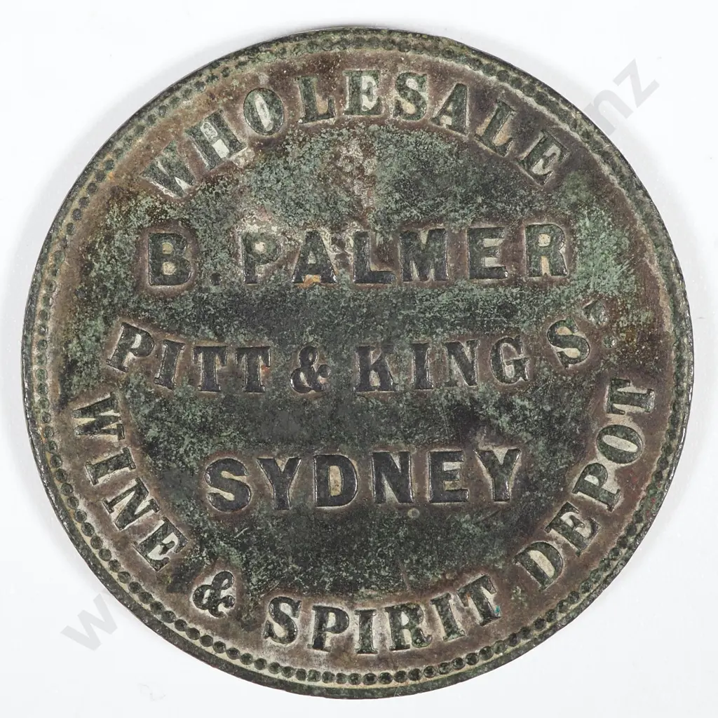 19th Century Australian Copper One Penny Trade Token -  B Palmer Sydney Wine & Spirit Depot  Image 1++
