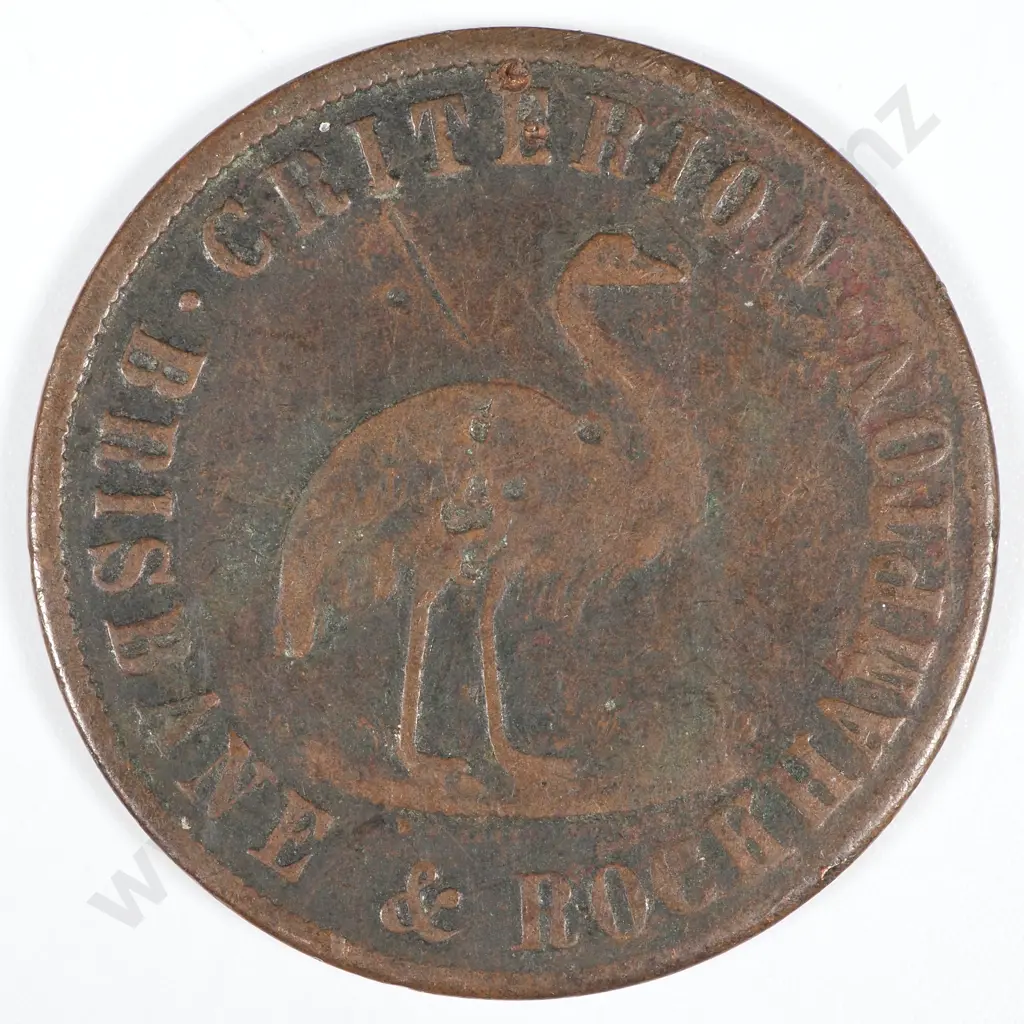 19th Century Australian Copper One Penny Trade Token -  Brisbane & Rockhampton Criterion Stewart & Hemmant Drapers  Image 1++
