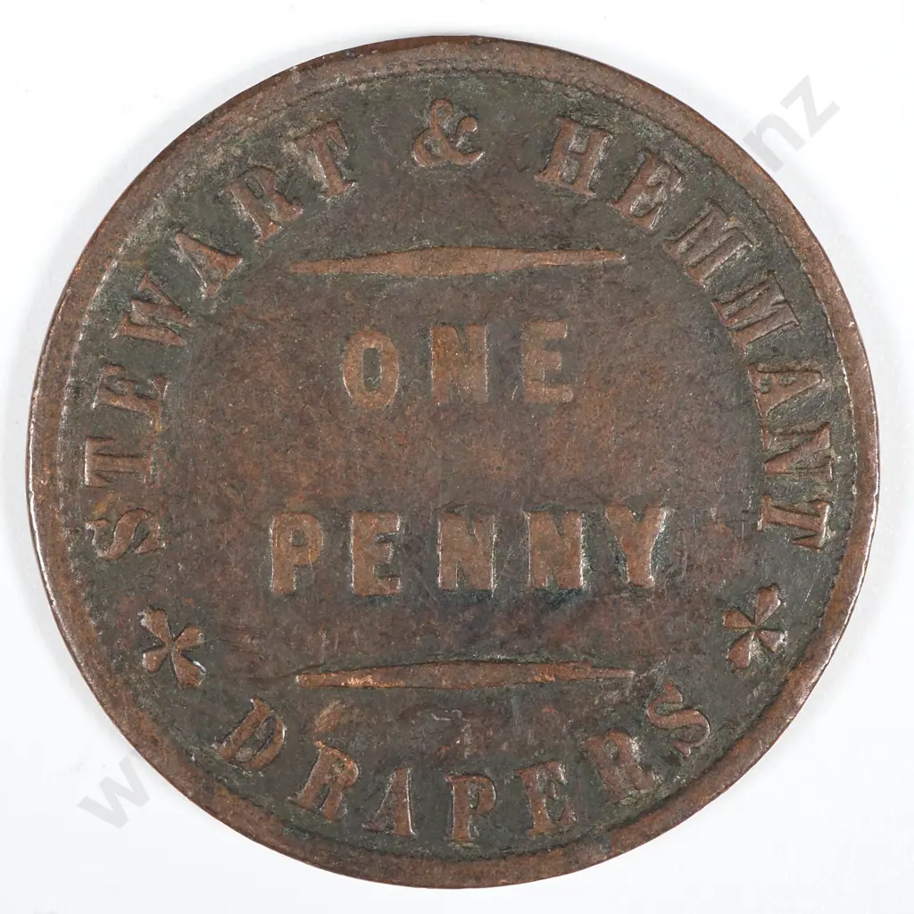 19th Century Australian Copper One Penny Trade Token -  Brisbane & Rockhampton Criterion Stewart & Hemmant Drapers  Image 1++