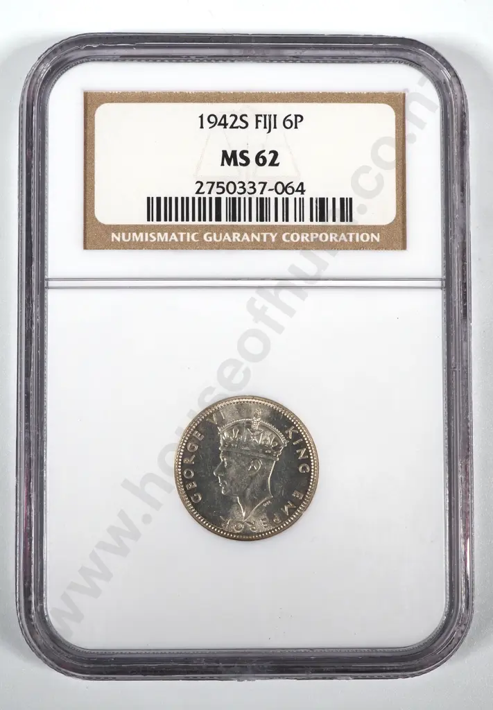 1942 S Fiji Sixpence NGC Graded & Slabbed - MS62 Image 1++