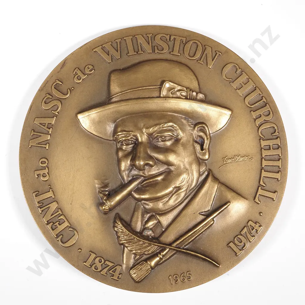 Massive!!! 1974 Portugal Bonze Medal - Commemorating Winston Churchill, 90.5mm: 293.2 Grams  Image 1++