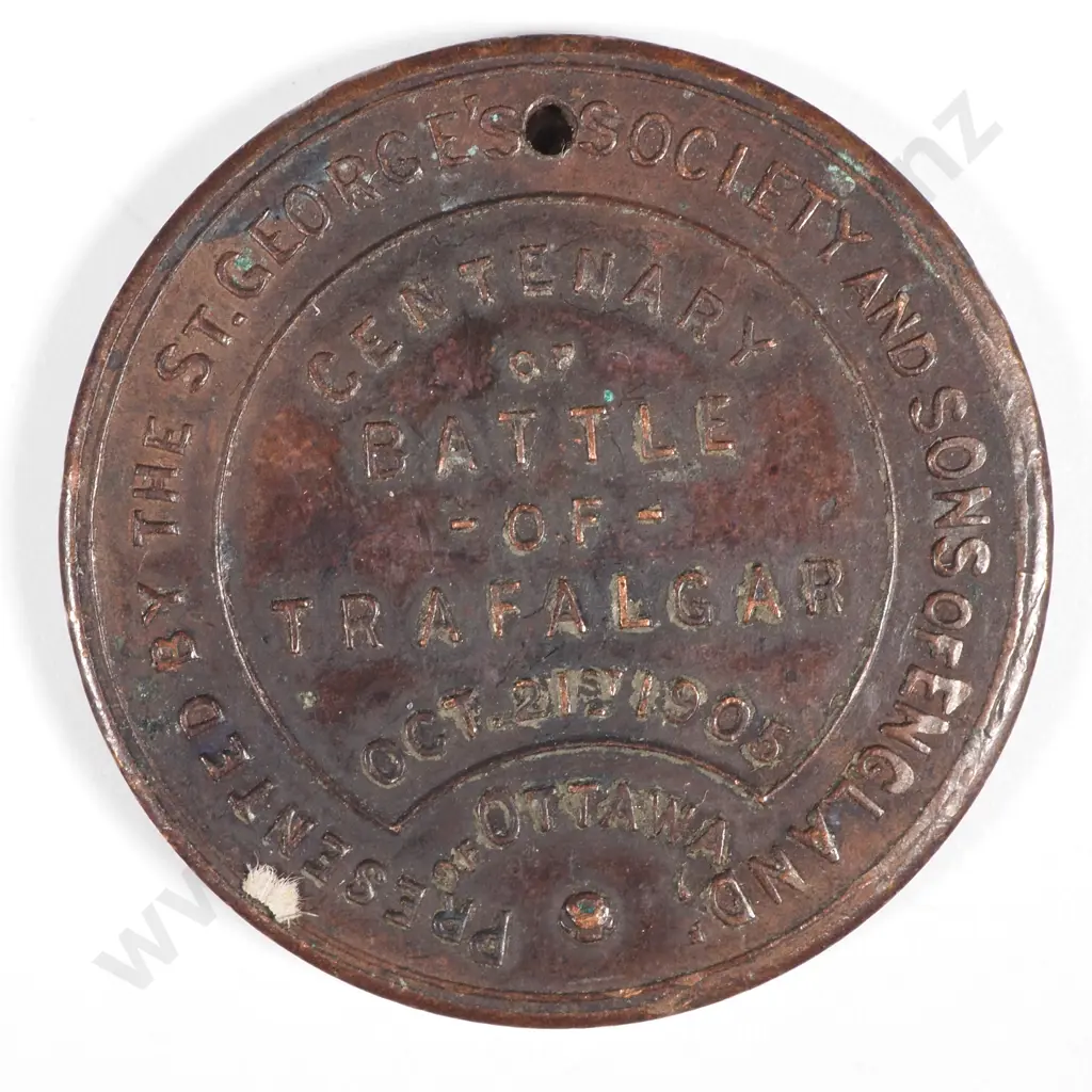 1905 Victory at Trafalgar Commemorative Coin From the St George Society & Sons of England - Ottawa  Image 1++