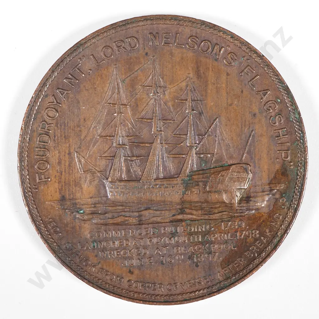 1897 Foudroyant Lord Nelsons Flagship Commemorative Copper Coin- Made from Copper of the Vessel after Breaking Up   Image 1++