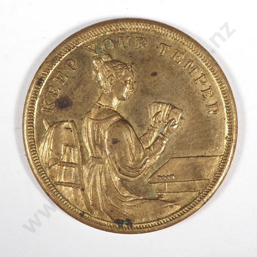 19th Century United Kingdom "Keep Your Temper" Gaming Token Image 1++