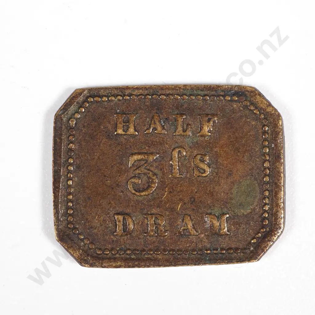 1850's United Kingdom Apothecary Token Half Dram  Image 1++
