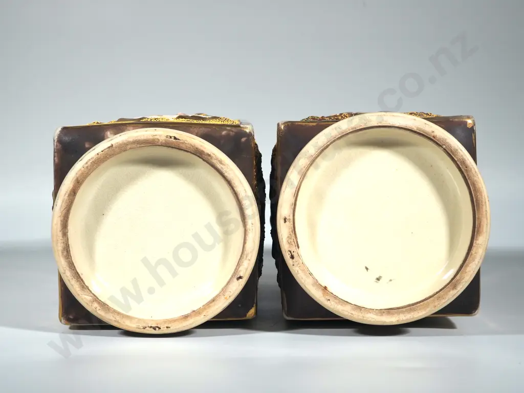 Large Pair of Satsuma Vases of Square Form. Hgt 310mm Image 1++