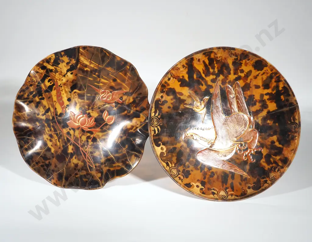 Two Repaired Faux Tortoiseshell Asian Style Chargers Image 1++