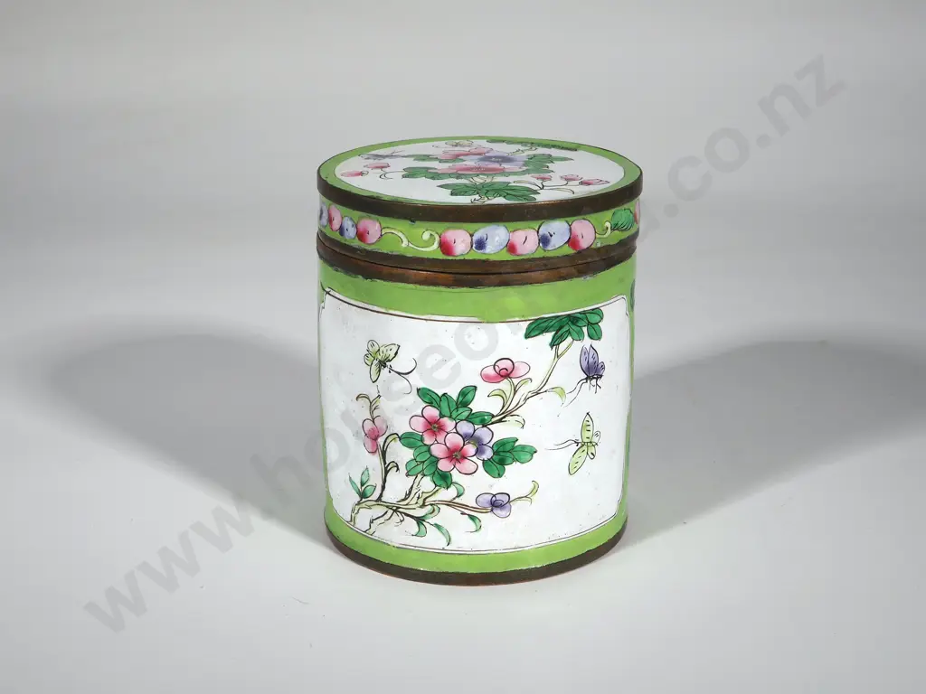 Antique Chinese Hand-Painted Enamel Lidded Cannister Image 1++