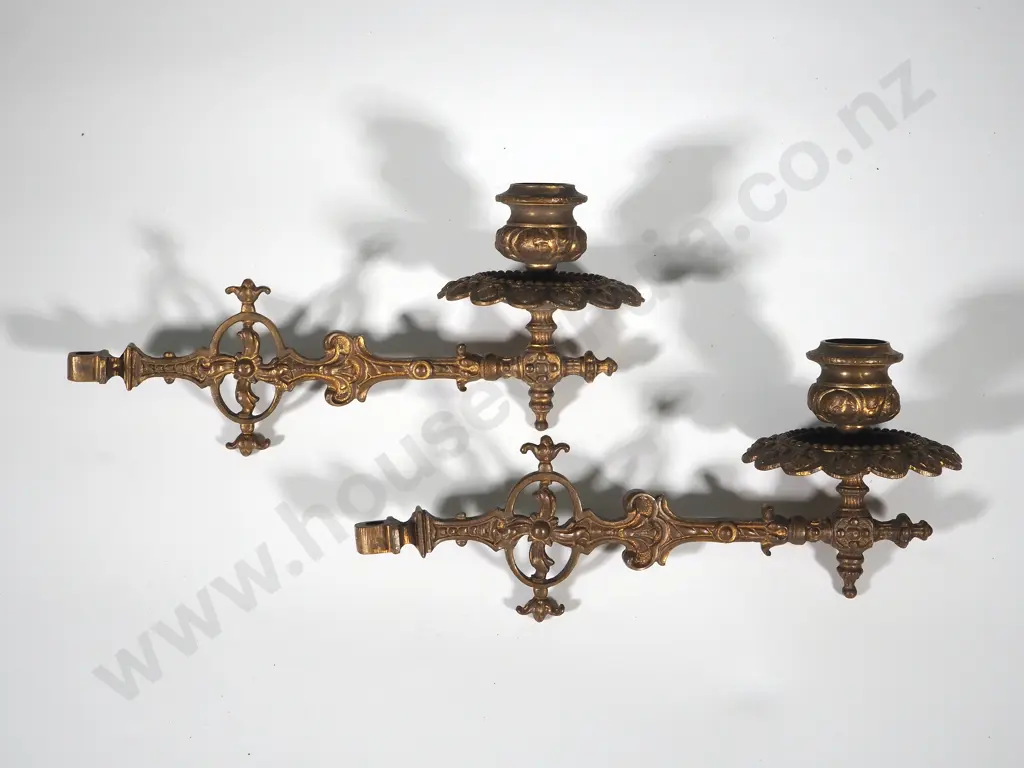 Pair of Antique Brass Piano Wall Sconces Image 1++