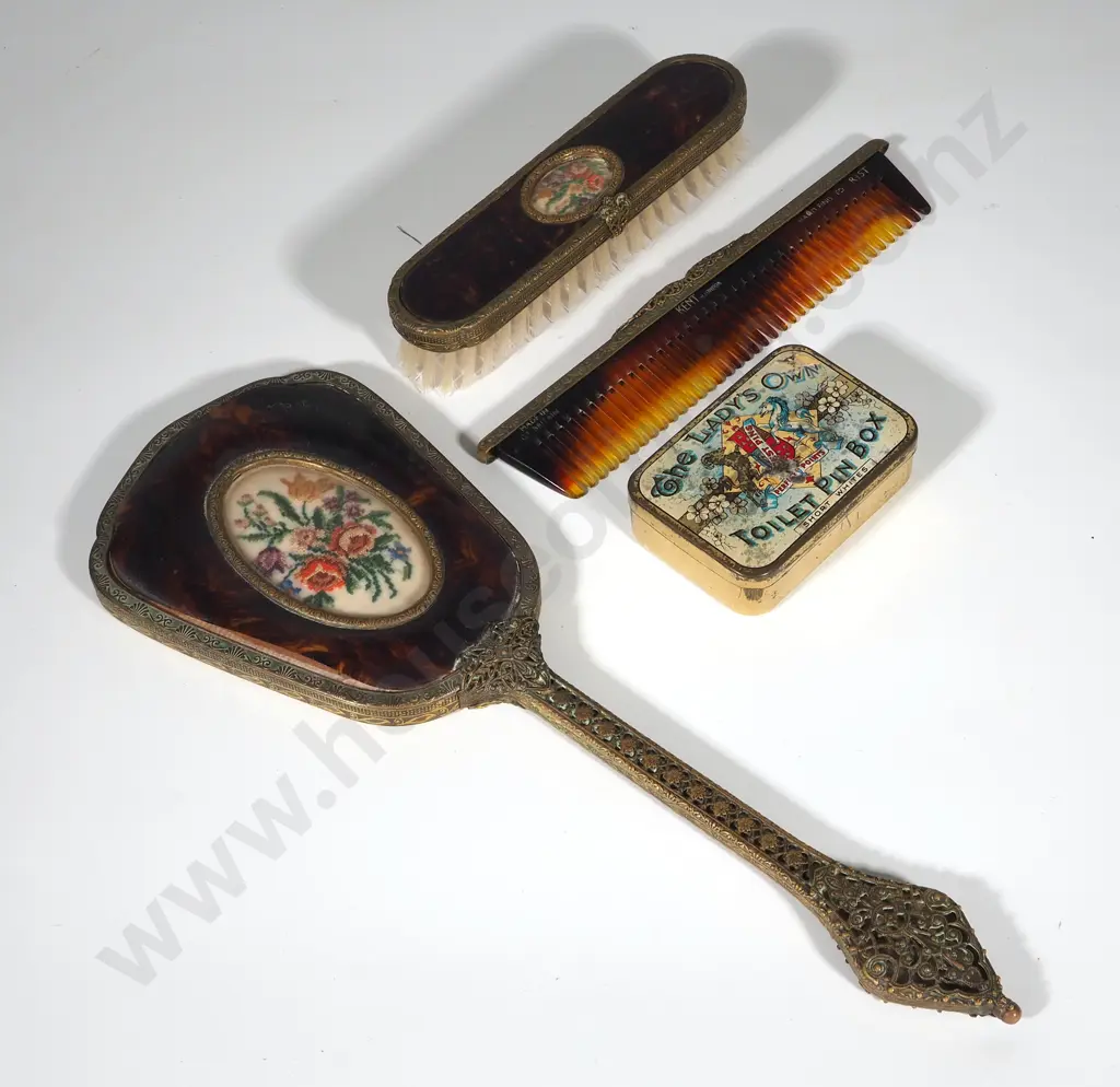 Faux Tortoiseshell Dressing Table Set & a Toilet Pin Box Image 1++