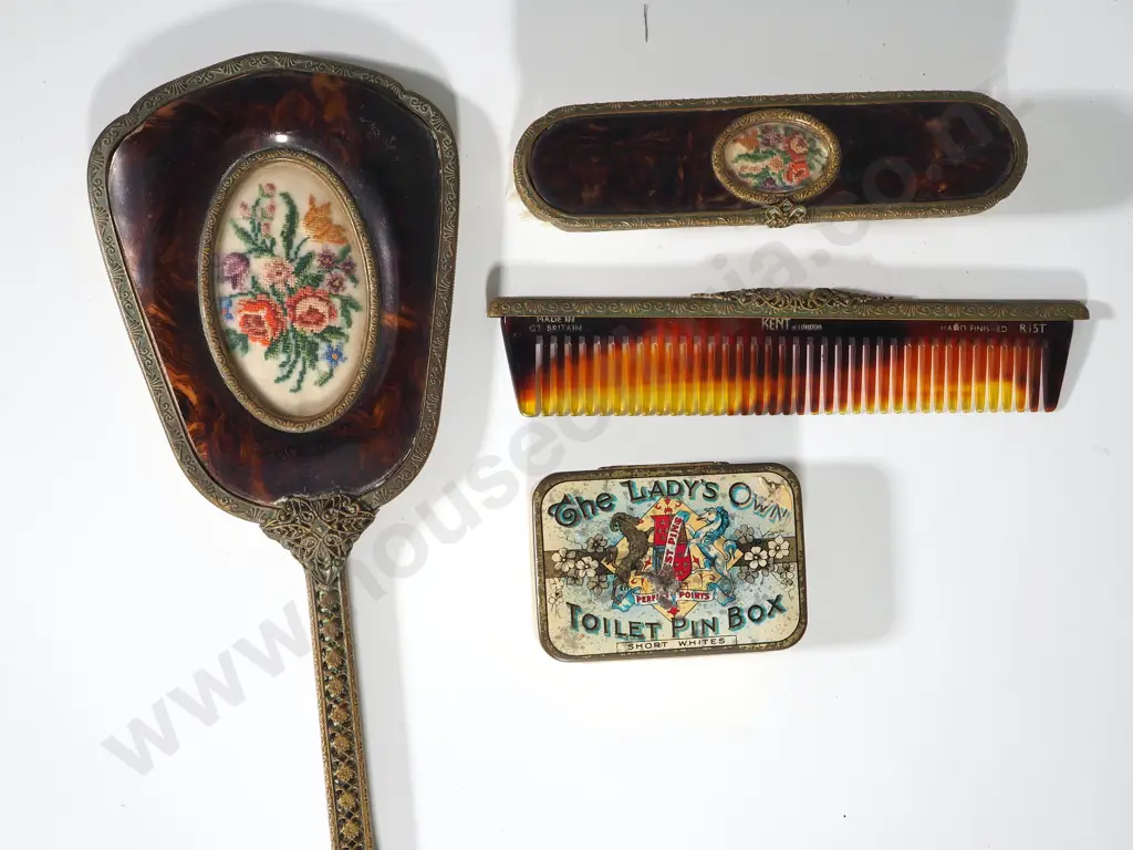 Faux Tortoiseshell Dressing Table Set & a Toilet Pin Box Image 1++