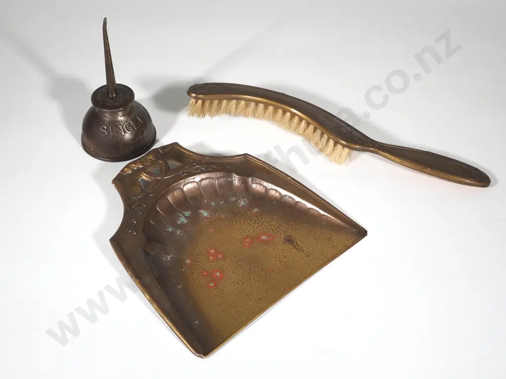 Brass Crumb Tray and Brush & a Singer Sewing Machine Oil Can Image 1++