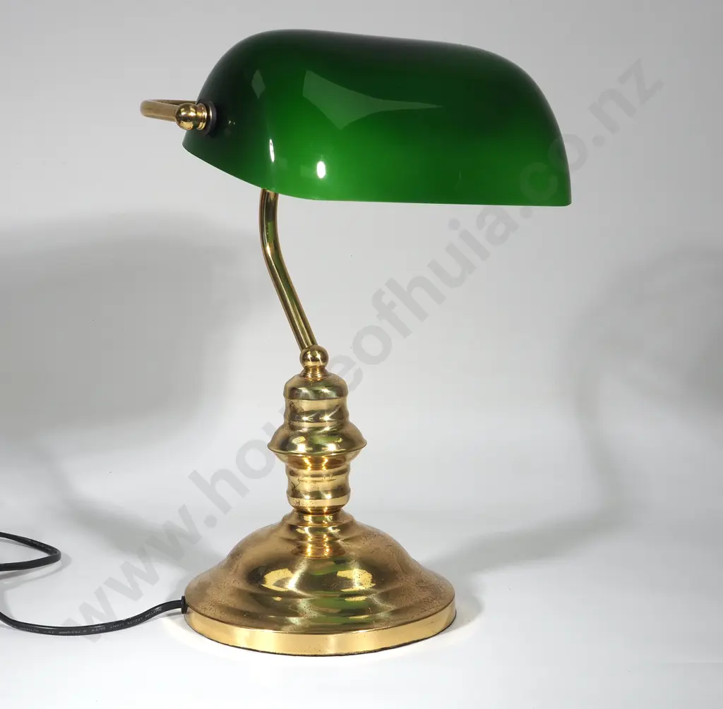Brass & Green Glass Bankers Lamp Image 1++