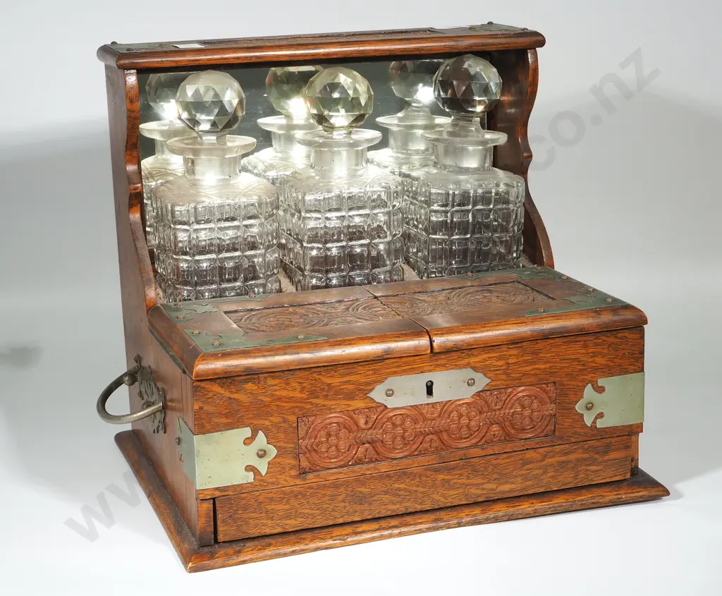 Victorian Oak Three Bottle Tantalus A/F Image 1++