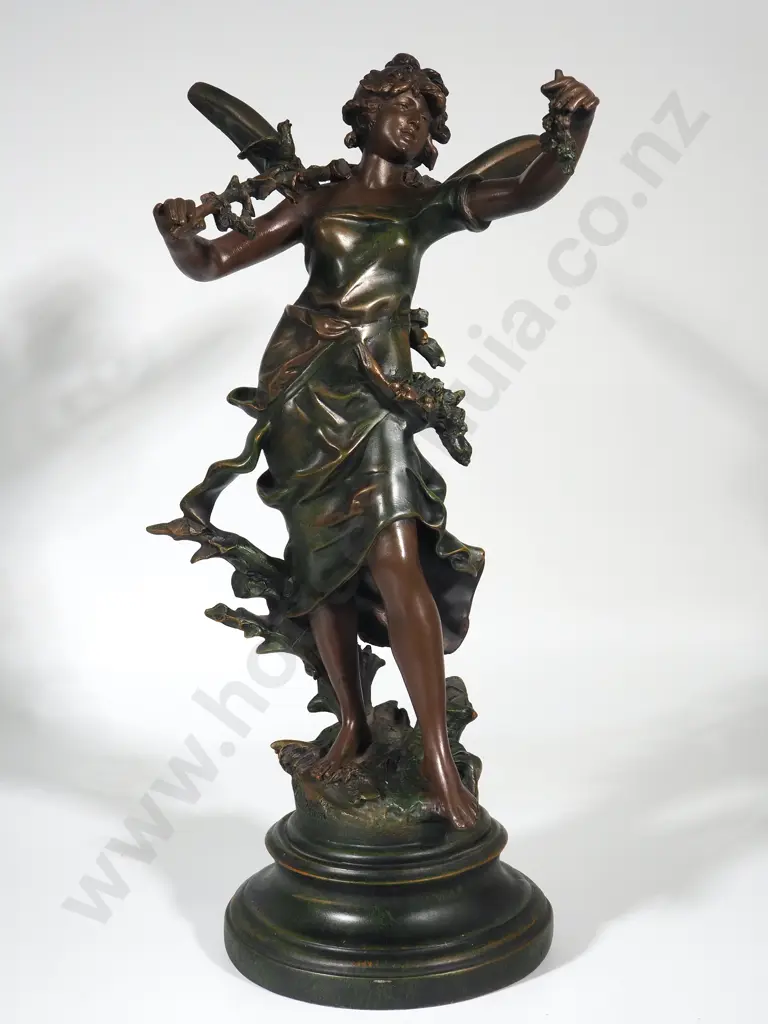 Bronzed  Spelter Figure "Spring" Signed Louis Moreau. Image 1++
