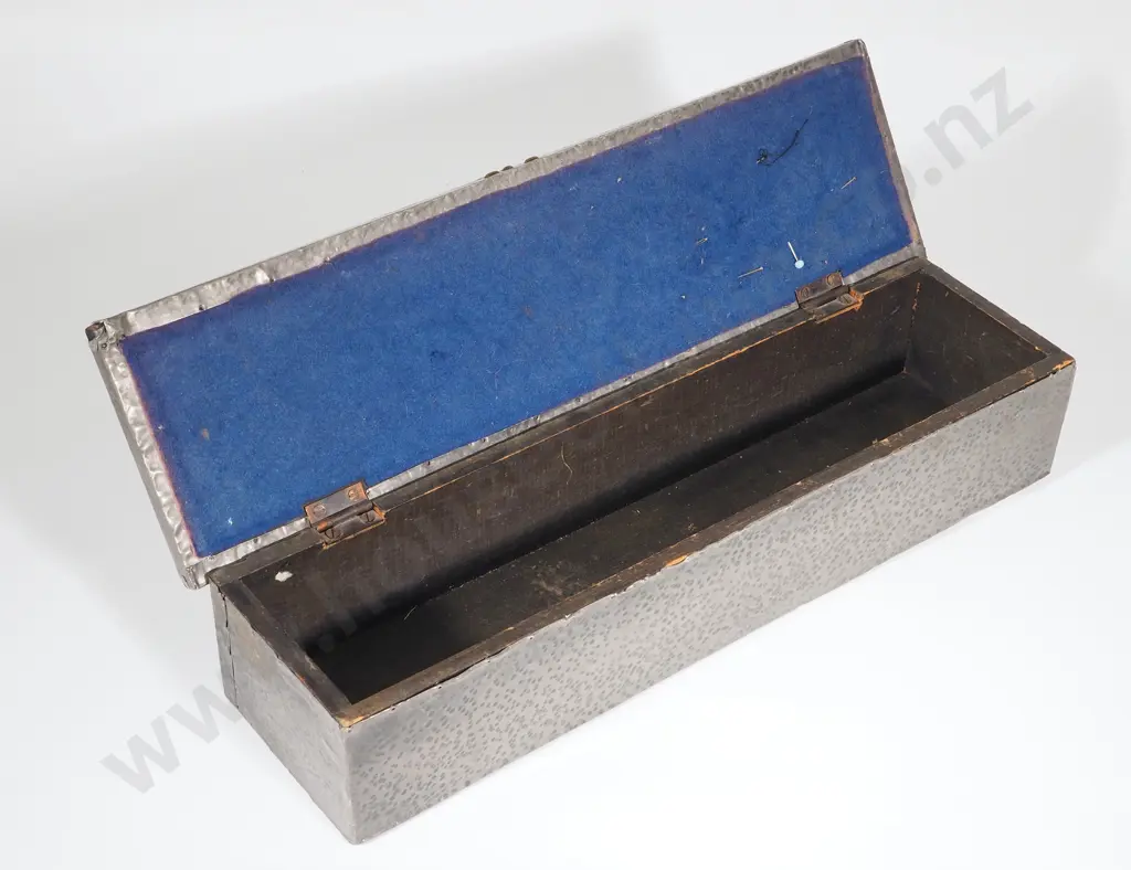 Arts & Craft Style Beaten Metal Box w Blue Enamel Centrepiece Image 1++