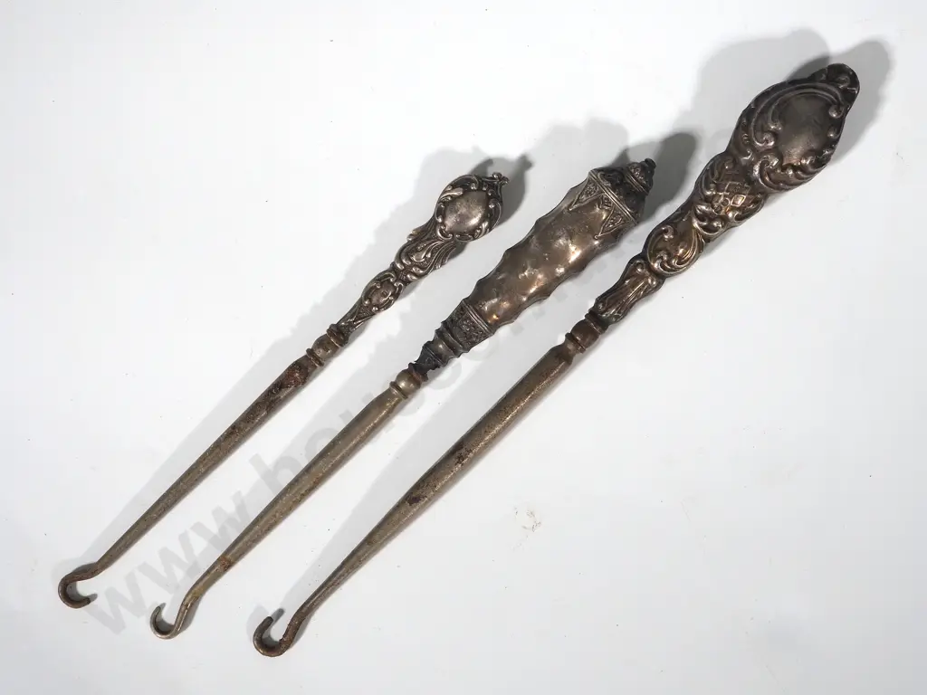 Three Sterling Silver Handled Boot Hooks - Some Damage  Image 1++