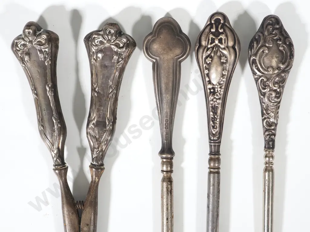 Three Silver Plated Boot Hooks & One Pair  of Curling Tongs Image 1++
