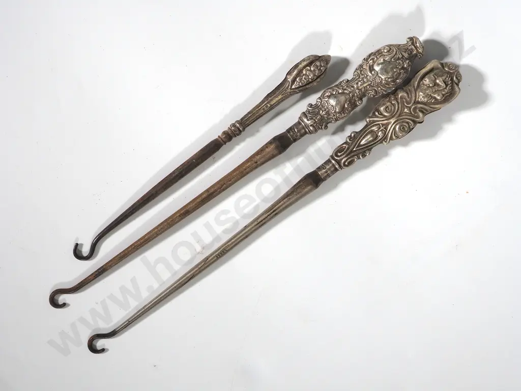 Three Sterling Silver Handled Boot Hooks - Some Damage  Image 1++