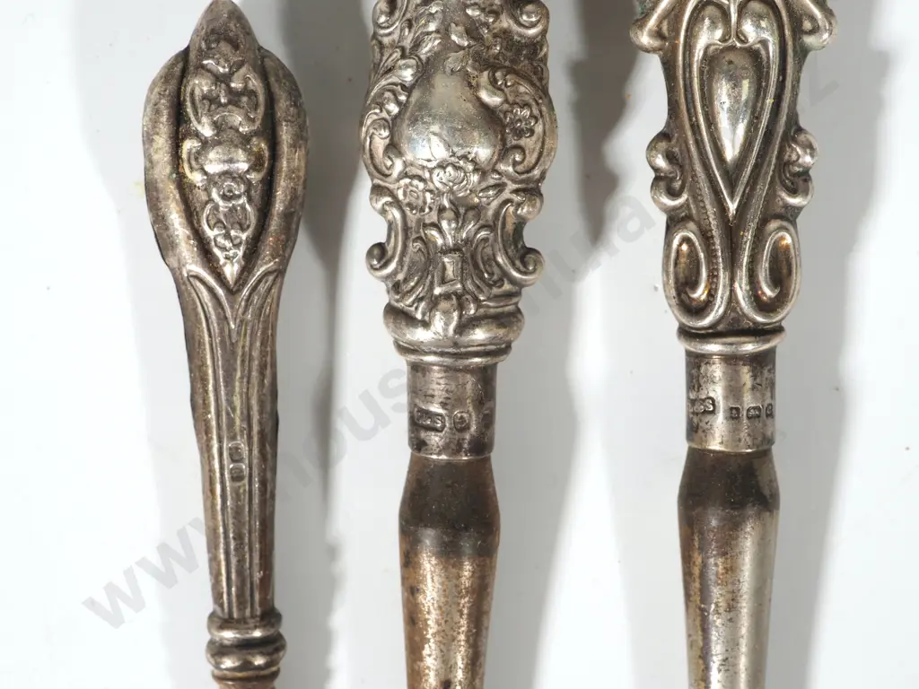 Three Sterling Silver Handled Boot Hooks - Some Damage  Image 1++