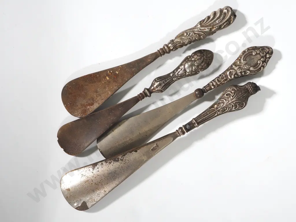 Four Sterling Silver Handled Shoe Horns - Some Damage Image 1++