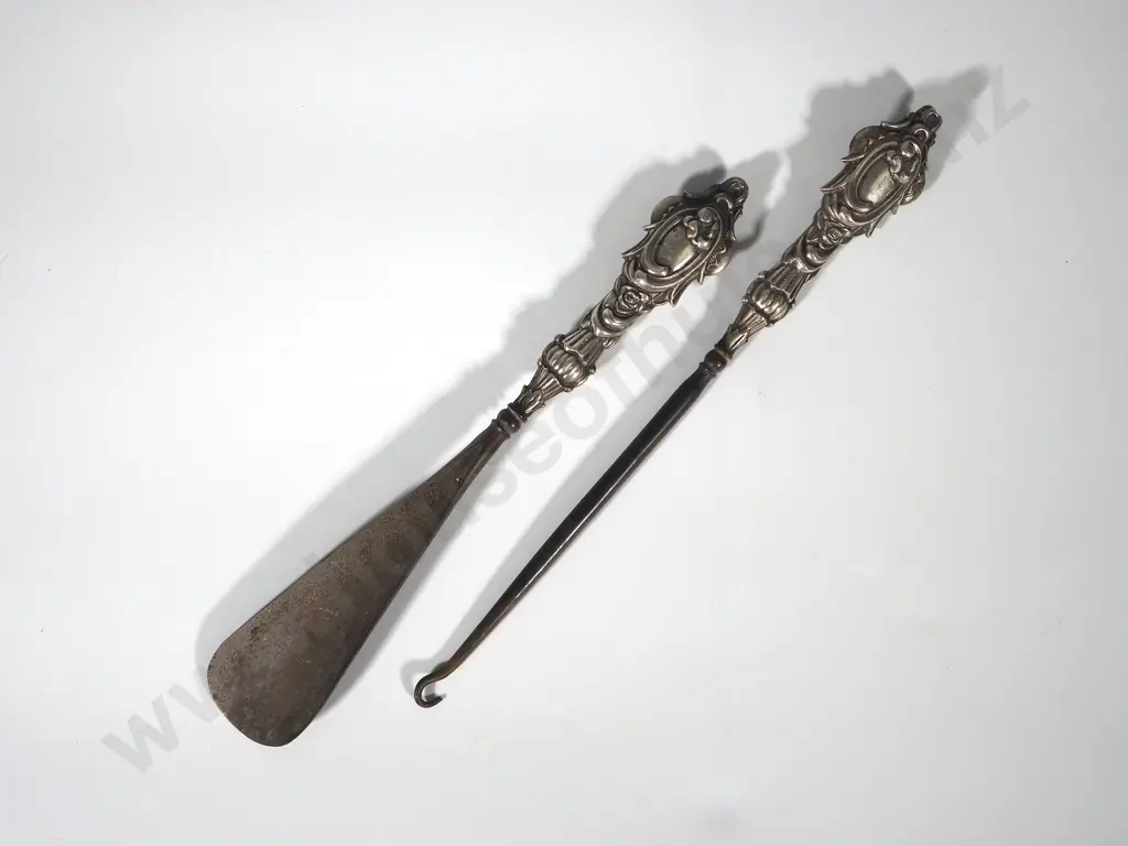 Matched Pair of Antique Sterling Silver Shoe Horn & Boot Hook  Image 1++