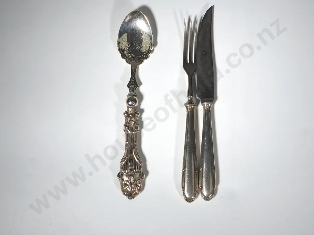 Sterling Silver Christening Spoon, French Silver Fruit Knife and Fork Image 1++