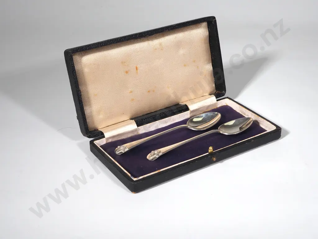 Two Masonic Cased Sterling Silver Teaspoons  Image 1++