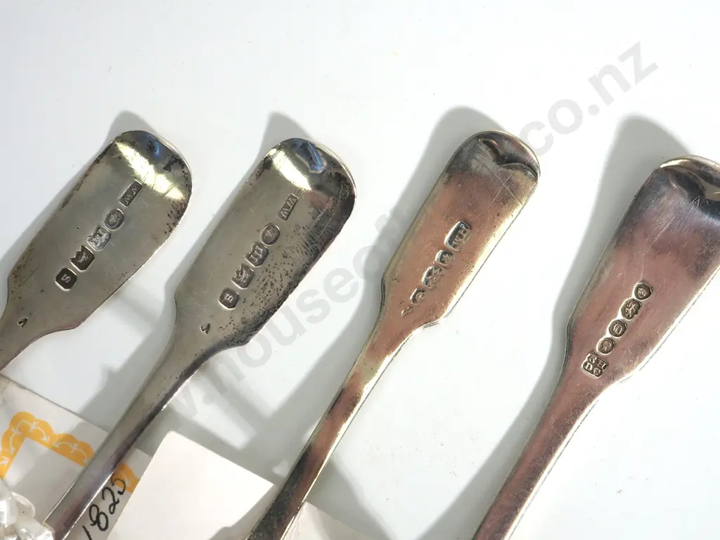 Three Sterling Silver Fiddle Pattern Spoons and a Silver Plated Mustard Spoon  Image 1++