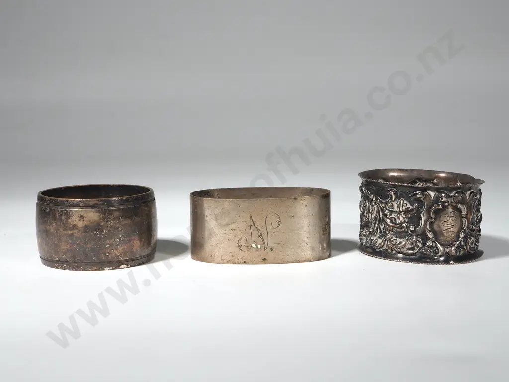 Three Sterling Silver Napkin Rings Image 1++