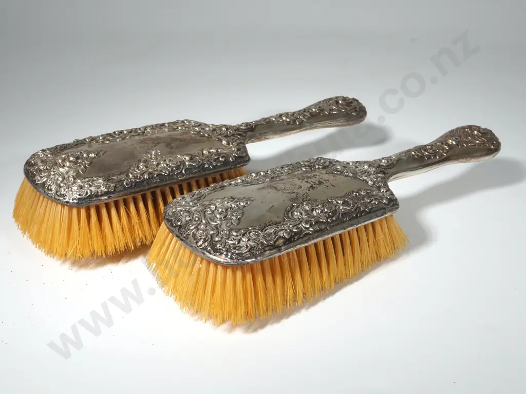 Two Vintage Sterling Silver Hair Brushes Image 1++