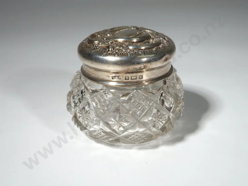 Sterling Silver Cut Crystal Dressing Table Jar - Birm. 1900 Image 1++