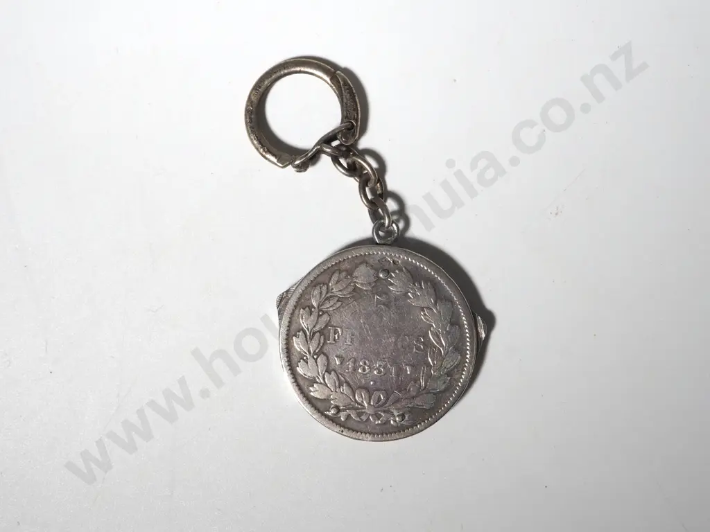 Sterling Silver Key Ring and Manicure Set Formed From Silver 5 Francs 1851 Image 1++