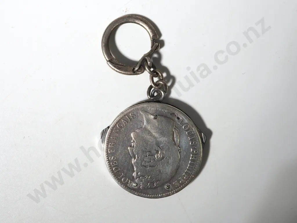 Sterling Silver Key Ring and Manicure Set Formed From Silver 5 Francs 1851 Image 1++